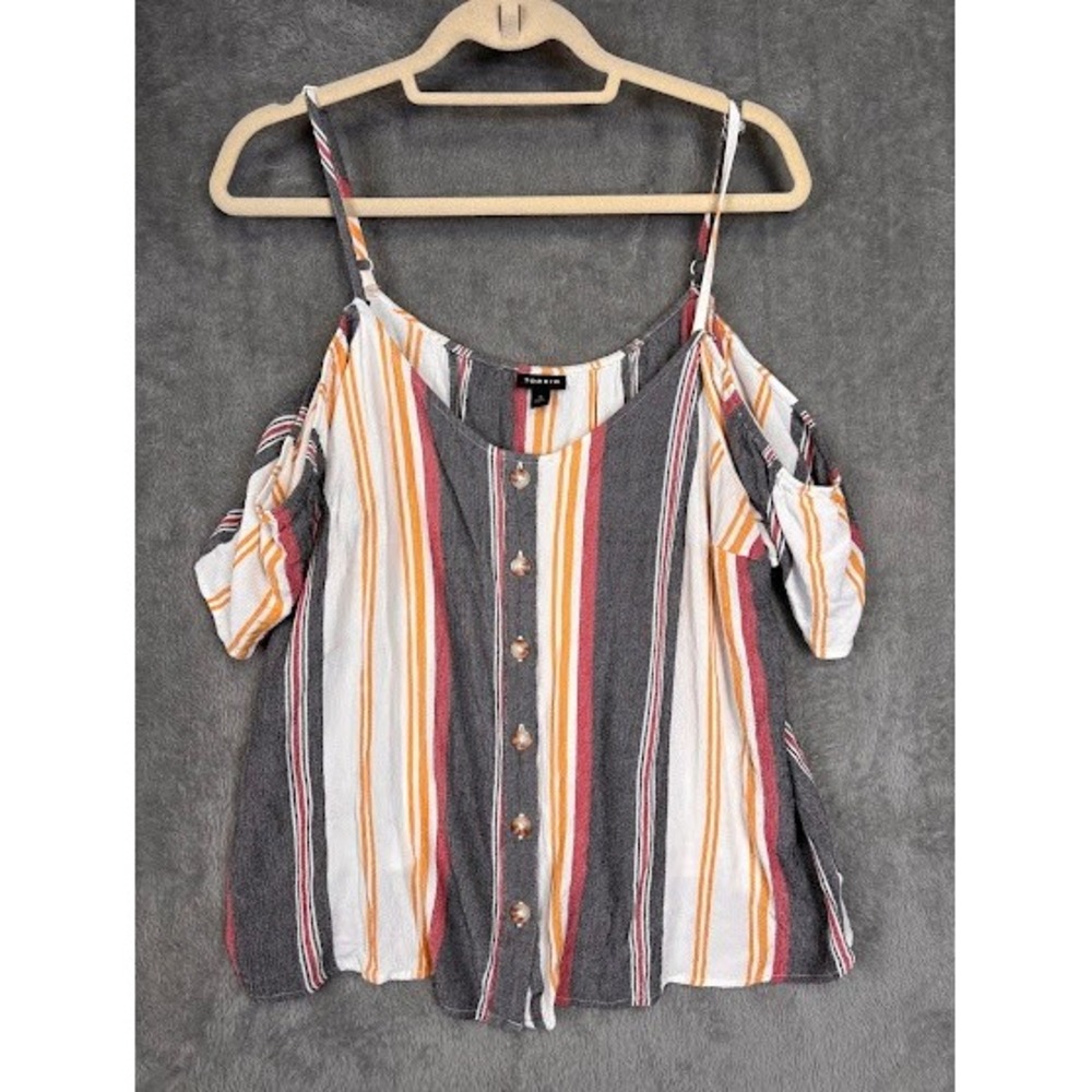 Torrid Women Plus Size 2 Cold Shoulder Button Front Striped Rayon Top MultiColor
